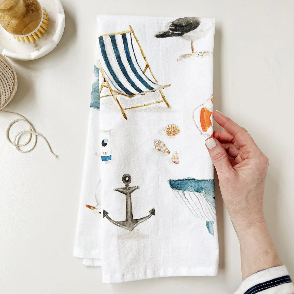 seaside tea towel