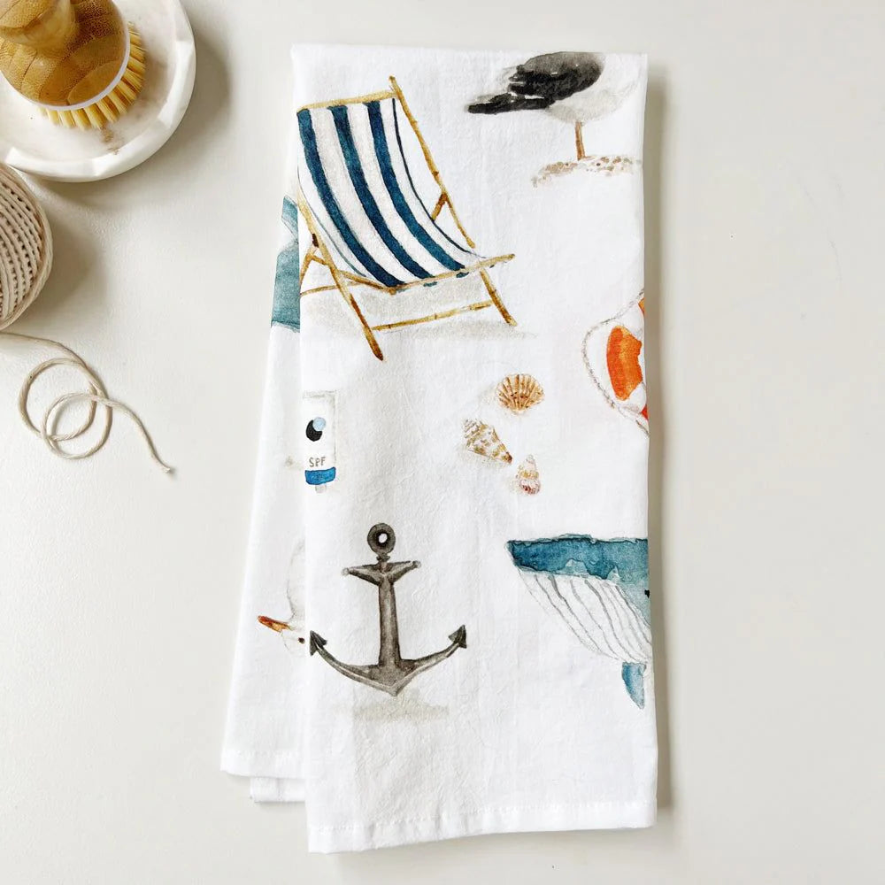 seaside tea towel