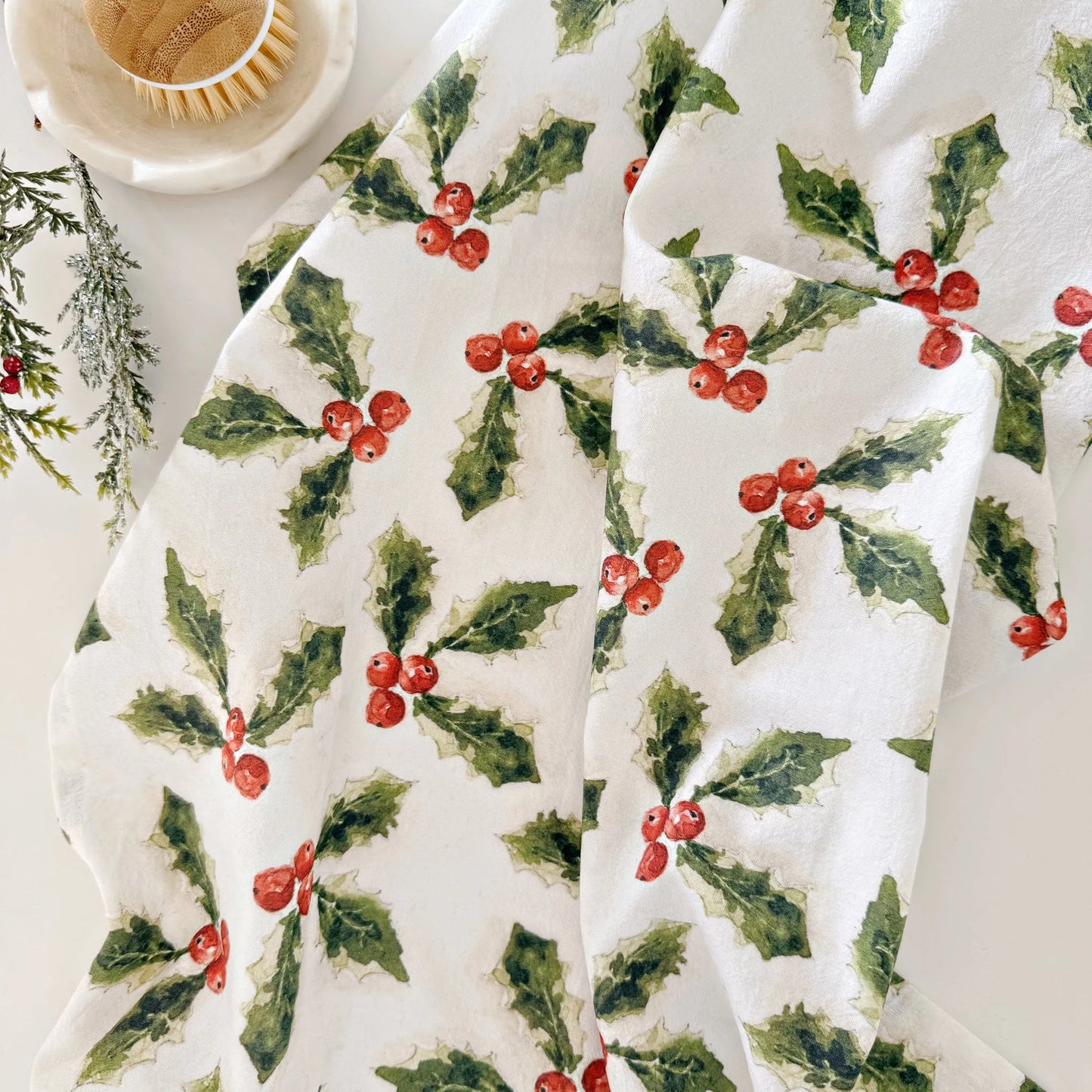 holly berry tea towel