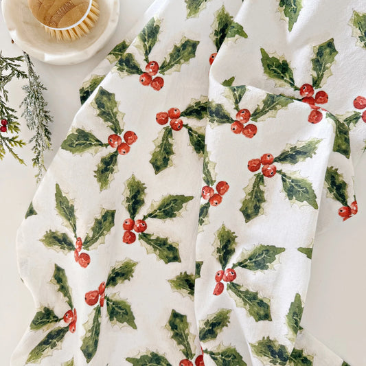 holly berry tea towel